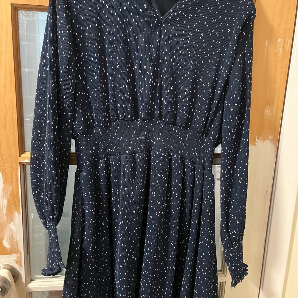 Blue long sleeve polkadot dress